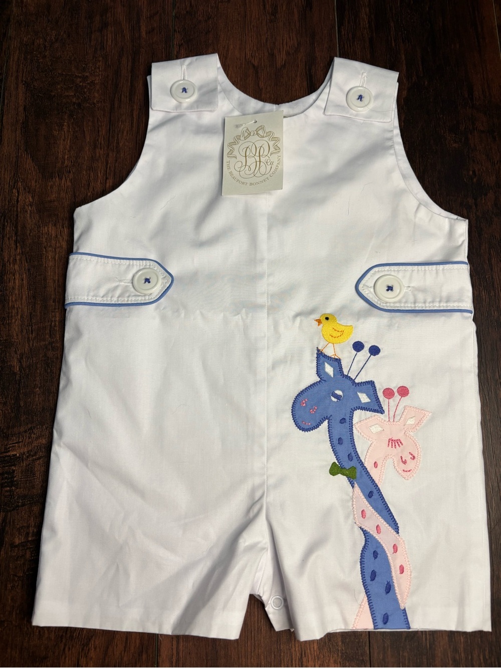 Monogram White Embroidered Giraffe Boys' Shortall